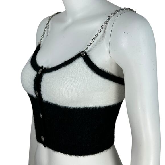 Cider Cropped Sweater Top Womens Size Medium Chain Straps Colorblock Black White - Picture 4 of 9